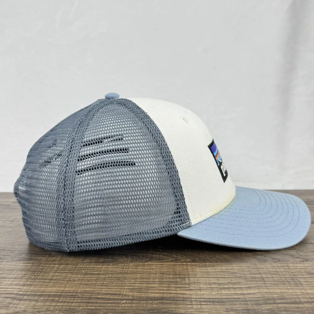 Patagonia Hat Cap Snap Back Mens Blue White Gray Trucker Mesh‎ Logo Embroidered